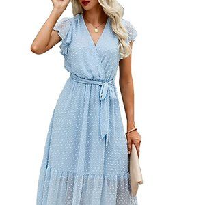 BTFBM Women Summer Bohemian Floral Casual Wrap V Neck